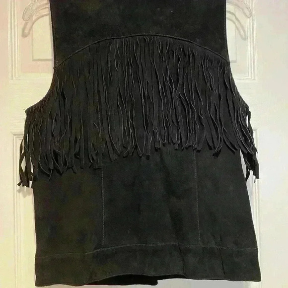 Womens Leather Fringe Vest Black Zipper Lined Western small great condition - Picture 2 of 9